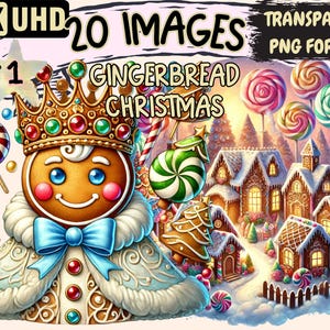 Gingerbread Christmas Clipart - 20 PNG Festive Graphics, Holiday Cookie Printables, Instant Digital Download, Unlimited Commercial Use