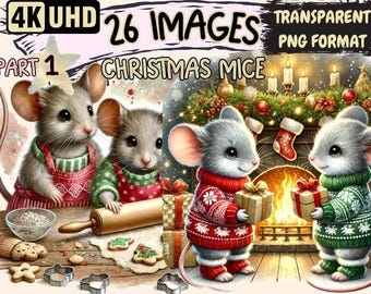 Christmas Mice Clipart – 26 Holiday PNG Illustrations (Digital Download)