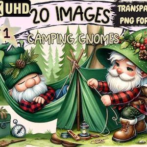 Camping Gnomes Clipart - 20 PNG Whimsical Gnome Graphics, Outdoor Printables, Instant Digital Download, Unlimited Commercial Use for Crafts