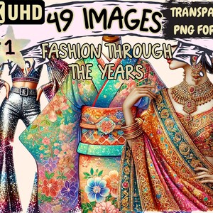 Fashion Through the Years Clipart - 49 PNG Historical Style Illustrations, Vintage Art, Instant Digital Download, Unlimited Commercial Use