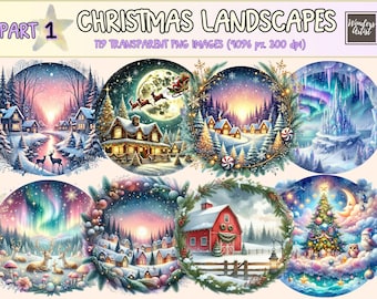 Christmas Landscapes Clipart - 119 PNG Festive Graphics, X-mas Scene Printables, Instant Digital Download, Unlimited Commercial Use Crafts