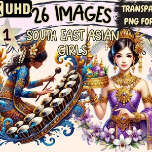 South East Asian Girls Clipart - 26 PNG Cultural Girl Illustrations, Diverse Art, Instant Digital Download, Unlimited Commercial Use Crafts