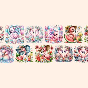 Flamingo Clipart Bundle: Pink Tropical Bird Graphics (PNG Digital Download, Commercial Use Bild 6