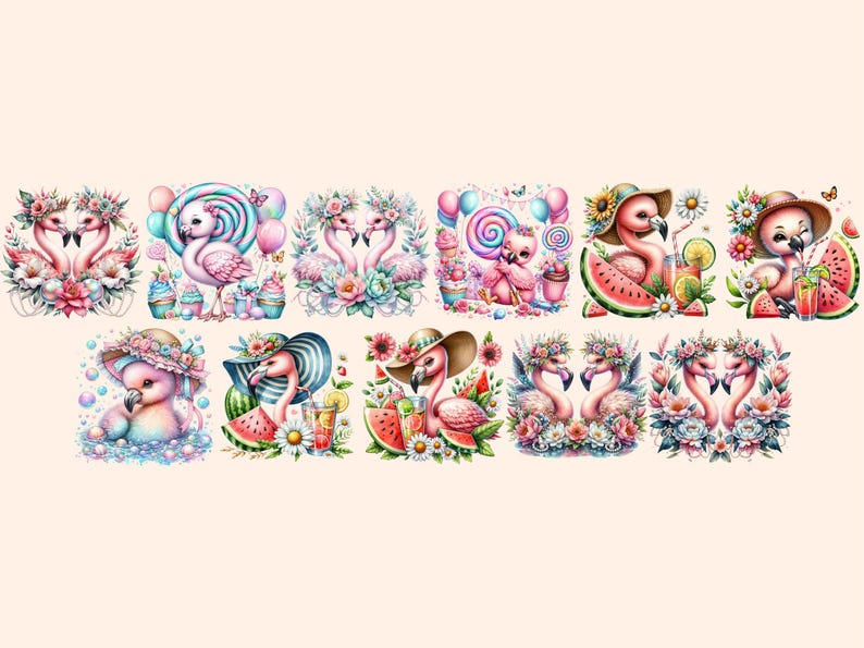 Flamingo Clipart Bundle: Pink Tropical Bird Graphics (PNG Digital Download, Commercial Use Bild 6