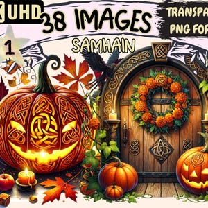 Samhain Clipart - 38 PNG Pagan Festival Graphics, Halloween Printables, Instant Digital Download, Unlimited Commercial Use for Crafts
