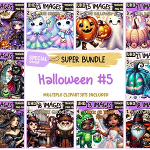 Halloween #5 SUPER BUNDLE - 25 Clipart Bundles Inside, Spooky Cute Halloween Graphics, Mega Promo Clipart, Digital Download, Commercial Use