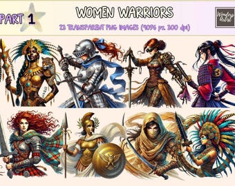 Fierce Women Warriors Clipart - Fantasy Battle PNG Graphics (Digital Download)