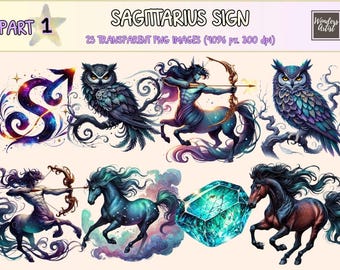 Sagittarius Sign Clipart – Zodiac Astrology PNG Graphics (Digital Download)