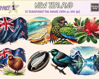 New Zealand Clipart – Scenic Landscape PNG Graphics (Digital Download)