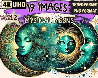 Mystical Moon Clipart – Celestial PNG Graphics (Digital Download)