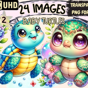 Baby Turtles (P2) Clipart Bundle - 24 PNG Cute Turtle Graphics,Little Tortoise Printables,Instant Digital Download,Unlimited Commercial Use