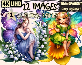 Floral Fairies Clipart – 22 PNG Enchanting Graphics (Digital Download)