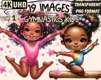 Gymnastics Kids Clipart – 19 Energetic Gymnast PNG Graphics (Digital Download)