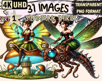 Steampunk Fairy Clipart – 31 Whimsical PNG Illustrations (Digital Download)