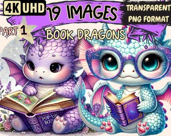 Book Dragons Clipart – 19 PNG Fantasy Illustrations (Digital Download)