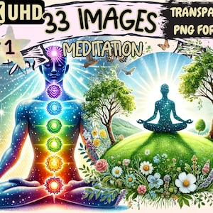 Meditation Clipart - 33 PNG Mindfulness Illustrations, Relax and Wellness Art, Instant Digital Download, Unlimited Commercial Use for Crafts