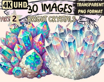 Bright Crystals Clipart – 30 Vibrant Gemstone PNG Illustrations (Digital Download)