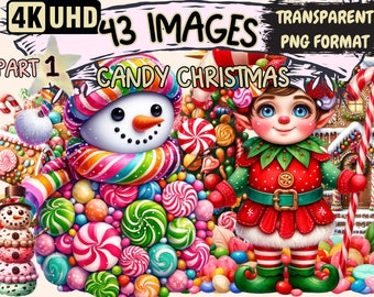 Candy Christmas Clipart - 43 PNG Festive Candy Graphics, Holiday Printables, Instant Digital Download, Unlimited Commercial Use for Crafts