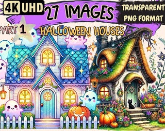 Halloween Houses Clipart – 27 Spooky Home PNG Illustrations (Digital Download)