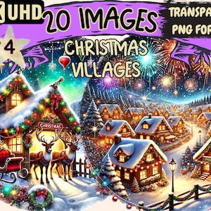 Christmas Villages (P4) Clipart - 20 PNG Festive Town Illustrations, Holiday Art, Instant Digital Download, Unlimited Commercial Use Crafts
