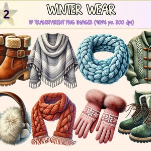 Winter Wear (P2) Clipart - 19 PNG Cozy Clothing Graphics, Cold Weather Seasonal Outfit Illustrations,Instant Digital Download,Commercial Use