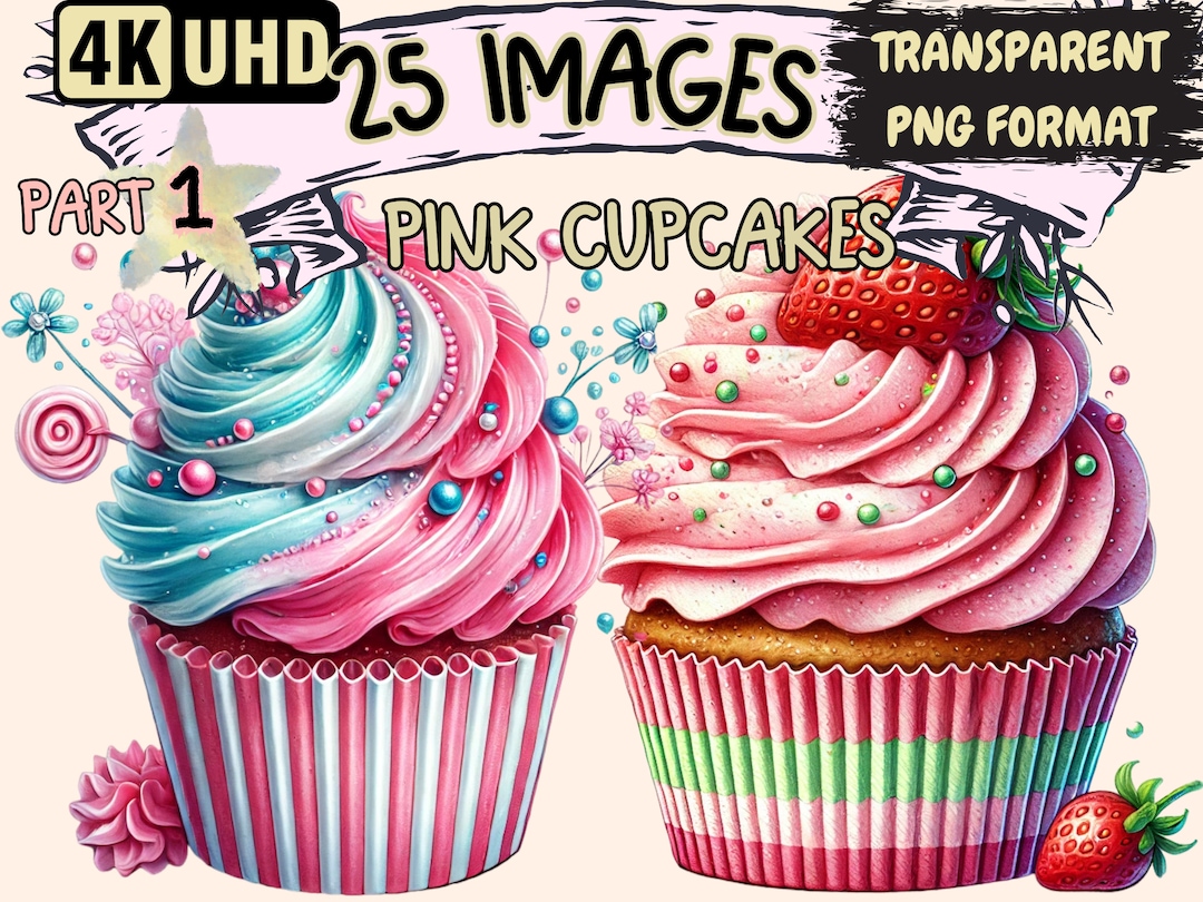 Pink Cupcakes Clipart – 25 PNG Sweet Treat Graphics (digital Download ...