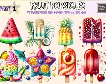 Fruit Popsicles Clipart – Watercolor Summer Treats (Digital Download)