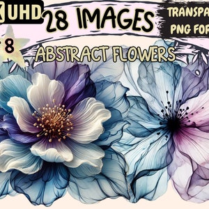 Abstract Flowers (P8) Clipart - 28 PNG Floral Graphics, Beautiful Modern Bloom Designs, Instant Digital Download, Unlimited Commercial Use