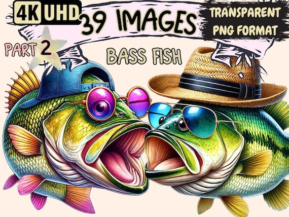 Bass Fish Clipart – 39 PNG Graphics, Fishing Printables (Digital Download)
