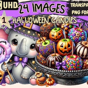Halloween Candies Clipart - 24 PNG Spooky Sweet Treat Illustrations, Festive Art, Instant Digital Download, Unlimited Commercial Use Crafts