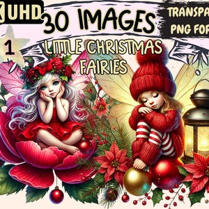 Little Christmas Fairies Clipart - 30 PNG Festive Fairy Illustrations, Holiday Art, Instant Digital Download, Unlimited Commercial Use