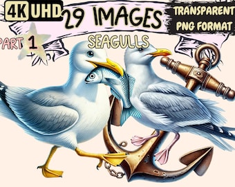 Seagulls Clipart - 29 PNG Coastal Bird Illustrations, Ocean-Themed Bird Art, Instant Digital Download, Unlimited Commercial Use for Crafts