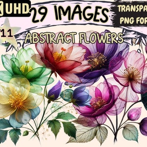 Abstract Flowers (P11) Clipart - 29 PNG Floral Graphics, Beautiful Modern Bloom Designs, Instant Digital Download, Unlimited Commercial Use