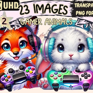 Gamer Animals (P2) Clipart - 23 PNG Playful Animal Illustrations Gaming Themes, Fun Digital Art, Instant Download, Unlimited Commercial Use