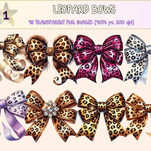Leopard Bows Clipart - 48 PNG Wild Print Graphics, Stylish Bow Illustrations, Fashion Printables, Instant Digital Download, Commercial Use