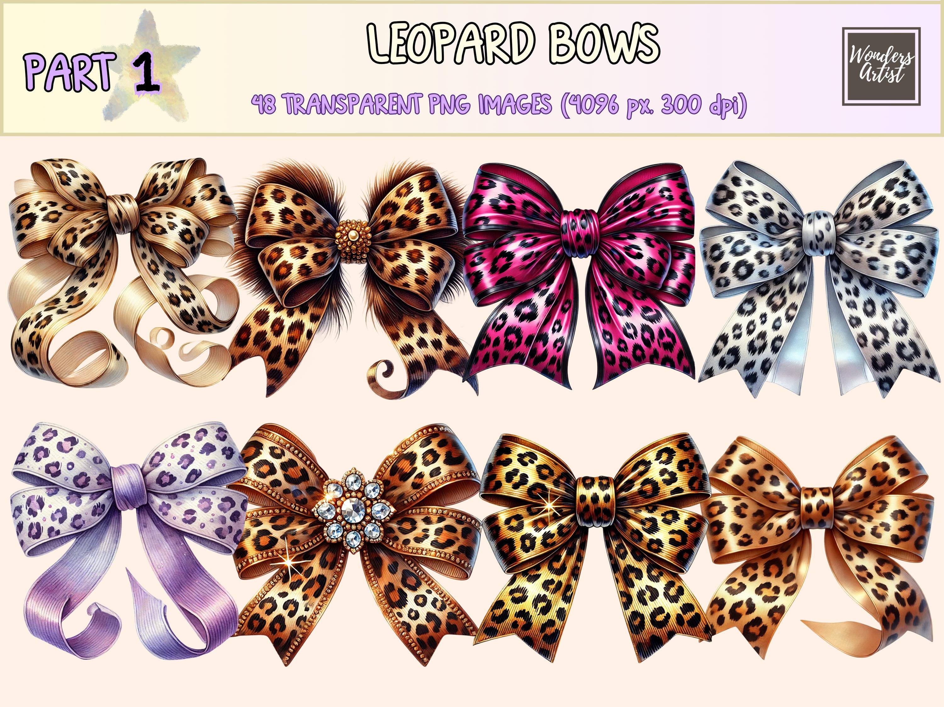 Leopard Bows Clipart - 48 PNG Wild Print Graphics, Stylish Bow Illustrations, Fashion Printables, Instant Digital Download, Commercial Use