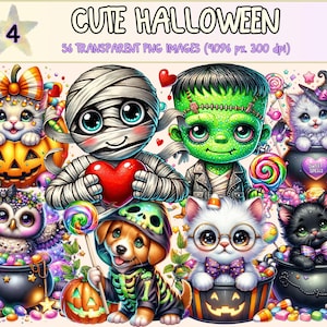 Cute Halloween (P4) Clipart - 56 PNG Adorable Spooky Illustrations, Festive Art, Instant Digital Download, Unlimited Commercial Use Crafts