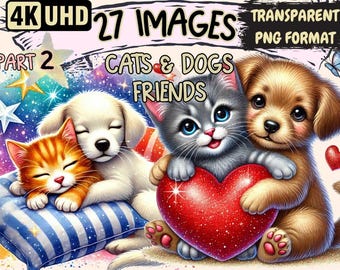 Cats & Dogs Friends Clipart – 27 PNG Pet Illustrations (Digital Download)