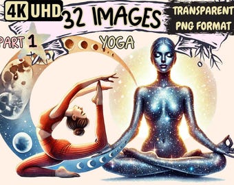 Yoga Pose Clipart – 32 PNG Wellness Illustrations (Digital Download)
