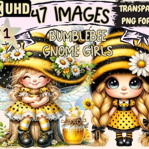 Bumblebee Gnome Girls Clipart - 47 PNG Adorable Gnome Graphics, Bee Printables, Instant Digital Download, Unlimited Commercial Use Crafts