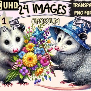 Opossum Clipart - 24 PNG Cute Opossum Graphics, Adorable Animal Printables, Instant Digital Download, Unlimited Commercial Use for Crafts