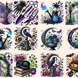 Goth Garden Clipart black flower clipart dark floral png dark garden clipart - WondersArtist