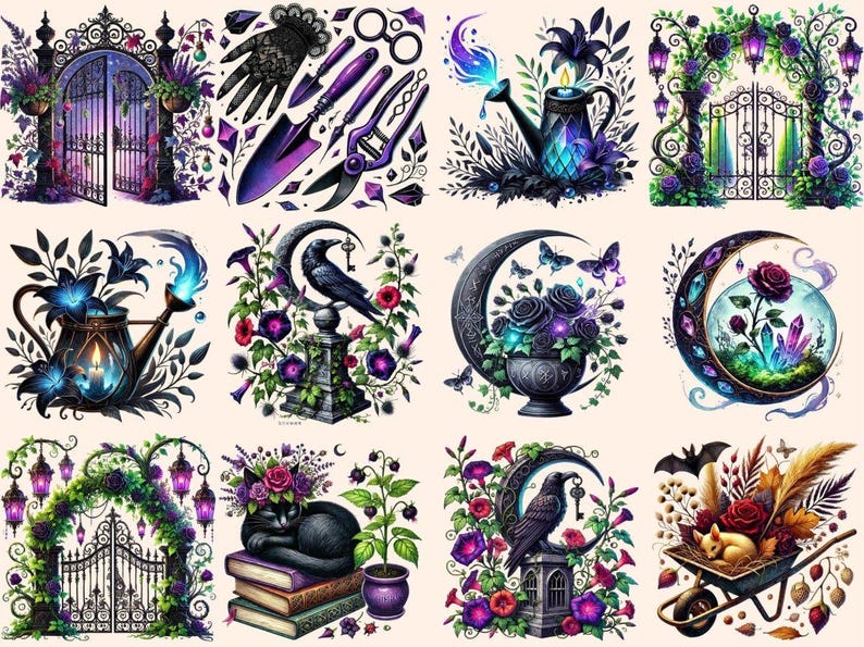 Goth Garden Clipart black flower clipart dark floral png dark garden clipart - WondersArtist