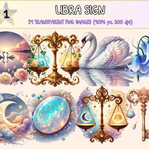 Libra Sign Clipart - 24 PNG Zodiac Symbol Graphics, Astrology Illustrations, Celestial Printables, Instant Digital Download, Commercial Use