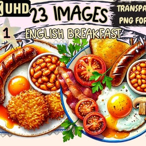 English Breakfast Clipart - 23 PNG Traditional UK Food Graphics, British Cafe Meal Illustrations, Instant Digital Download, Commercial Use