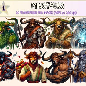 Minotaurs Clipart - 30 PNG Mythical Folklore Beast Graphics, Fantasy Labyrinth Warrior Illustrations,Instant Digital Download,Commercial Use
