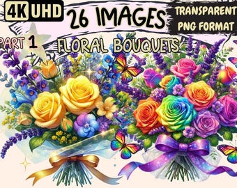Floral Bouquets Clipart – 26 Flower Arrangement PNG Illustrations (Digital Download)