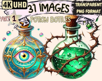 Potion Bottles Clipart – 31 Magical PNG Illustrations (Digital Download)