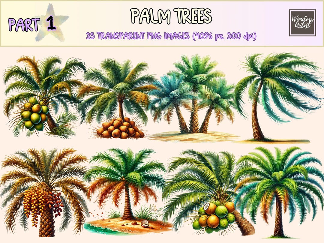 Palm Trees Clipart – Tropical Beach PNG Graphics (digital Download) - Etsy
