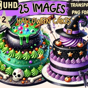 Halloween Cakes (P2) Clipart - 25 PNG Spooky Dessert Illustrations, Festive Art, Instant Digital Download, Unlimited Commercial Use Crafts